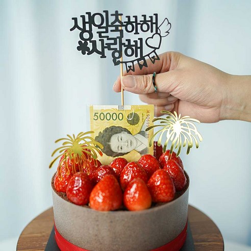 [차렌시아] 돈 나오는 케이크 돈 뽑는 용돈 박스 반전 케이크 돈티슈 만들기 DIY세트, 2. 케이스(중형)+토퍼(생일축하해사랑해)