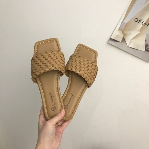 SURBORT 플랫 일자 슬리퍼 여자 신발에 새로운 블랙 네모짜임 샌들 굽 1cm