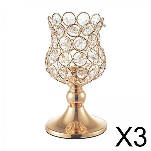 3x 크리스탈 기둥 촛불 촛대 tealight 홈 웨딩 탁상 기념일 축하 선물, 골든, 결정