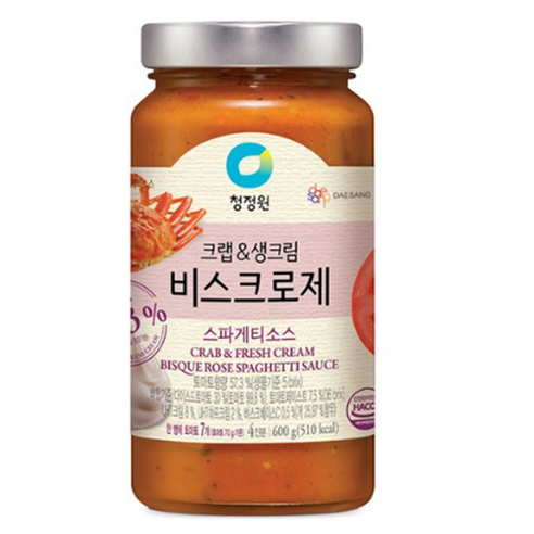 청정원 크랩&생크림 비스크로제 스파게티소스, 600g, 1개