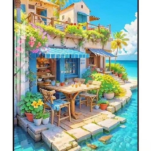 히여 DIY 보석 십자수 캔버스형 40 x 50 cm, 07. 연꽃 나비 KS-001, 1세트 13 뭉시크 보석십자수 원형 비즈 힐링취미 에메랄드 바다 별장, 40 x 50cm, 1개