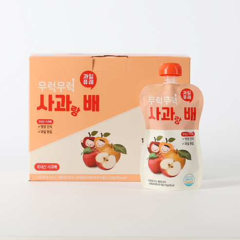 [박스판매] 무럭무럭 키즈죽 과일퓨레 1박스 (고구마 단호박 옥수수 제주당근 사과랑배 망고랑바나나 푸룬고구마 바나나단호박 중 택1), 무럭무럭 과일퓨레 사과랑 배, 7개, 100g