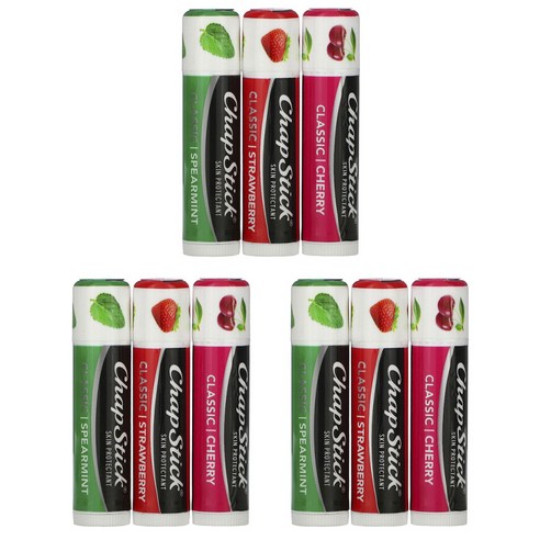 챕스틱 립 케어 스킨 프로텍턴트 클래식 콜렉션 4g, 9개, Spearmint+Cherry+Strawberry