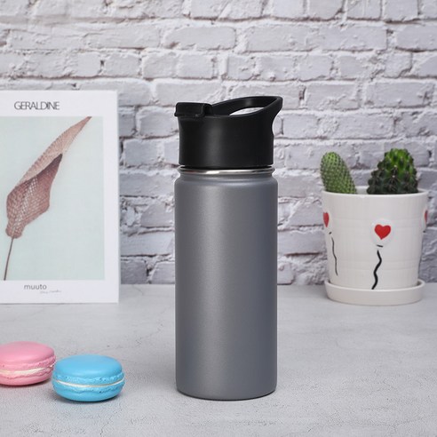 휴대용 진공 병 스테인레스 스틸 보온병 컵 대용량 물 컵, 회색, 16oz