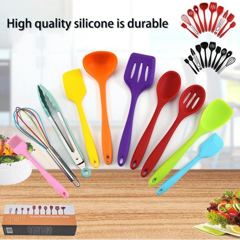 10 pieces color silicone cooking utensils set spatula cooking spatula spoon silicone shovel non-stic, red