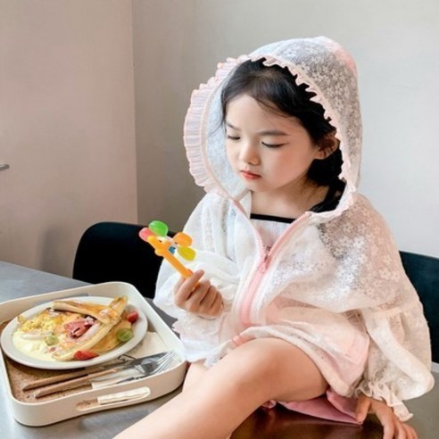 [랑구랑구] 여아 썸머자켓 레이스 프릴 후드 여름 가디건