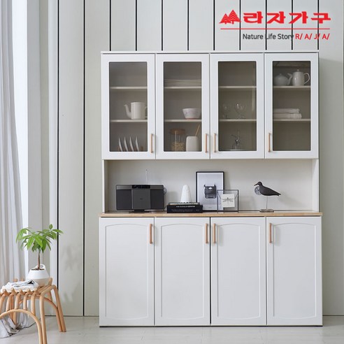 라자가구 위드 고메 1600 주방수납장 세트 그릇장형 nk009, 그레이+대리석