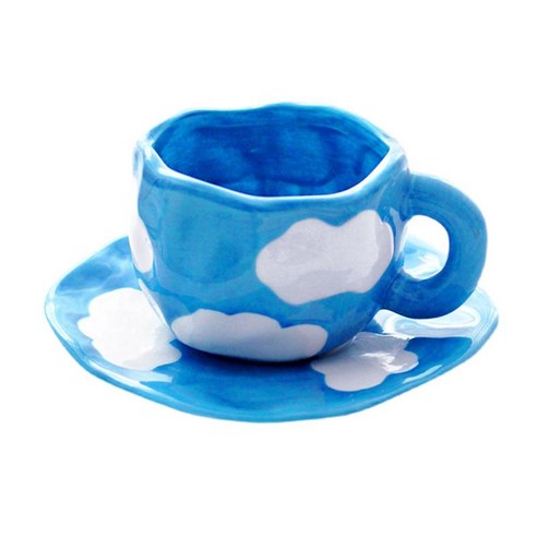 세라믹 커피 머그잔 250ml 코스터 마시는 컵 우유 차 컵 대형 카페 홈 카푸치노 온수 또는 냉수 시리얼, 푸른, {"사이즈":"8.5x7cm"}, {"수건소재":"세라믹"}