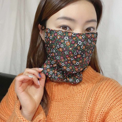 [미스블혹] 안감기모2단 햇빛가리개 꽃 무늬 무지 면 마스크, 블랙, 1개, 1개
