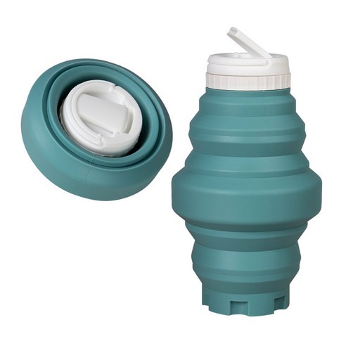 WellUnite 여행용 실리콘 물컵 아웃도어 스포츠 접이식 주전자 휴대용 압축 500ml, 550ml, 녹색, 1개