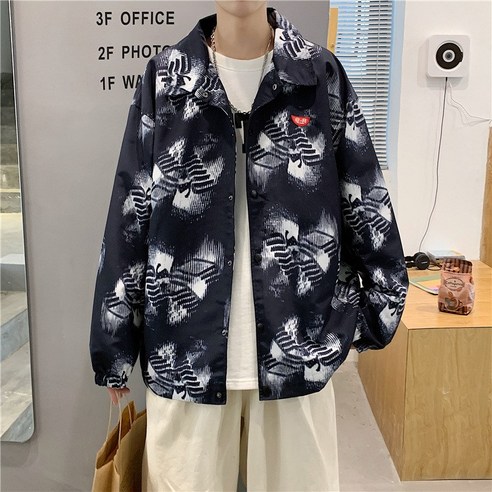 홍콩 스타일 레트로 긴팔 셔츠 남성 어 버전 느슨한 캐주얼 성격 디자인 꽃 셔츠 재킷 조수