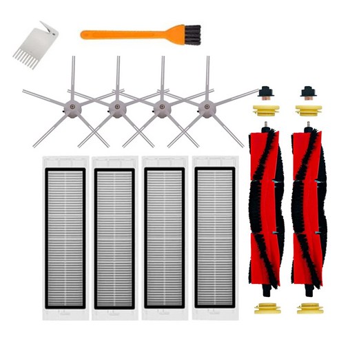 Retemporel Xiaomi Roborock S50 S51 S55 S6 용순수 진공 청소기 세척 가능한 HEPA 필터 메인 브러시 사이드 용 12개 부품 키트, 하나, 보여진 바와 같이