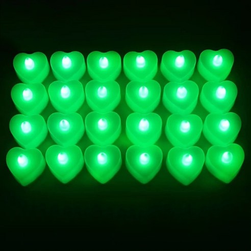 LED 촛불 양초 티라이트 캔들 집회 프로포즈 기념일 전자 촛불, 하트-LED미니캔들-그린 24개