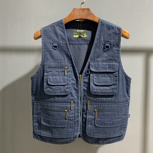 MOHEGIA 다기능 야외 조끼/낚시 조끼, 2XL(145-160kg), 블루 (지퍼)
