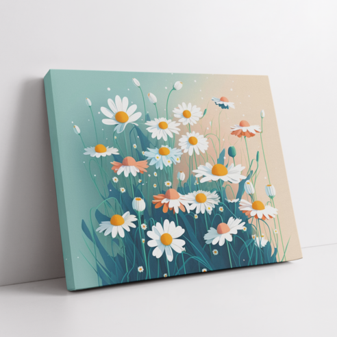 아트앤코 인테리어 캔버스 액자 50x40cm, 섬세한 데이지 플라워