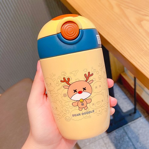 DFMEI 뷰티풀 물컵 텀블러 여자 빨대 겸 러블리 크로스 주전자 인플루언서 컵 ins, 노란색 혼란 사슴, 280ml