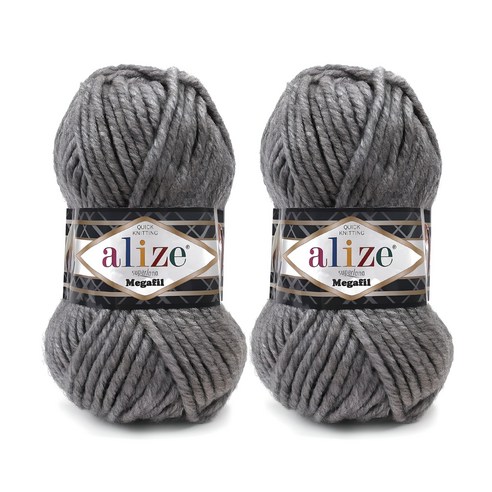 alize 슈퍼라나 메가필 뜨개실, 21라이트그레이, 2개