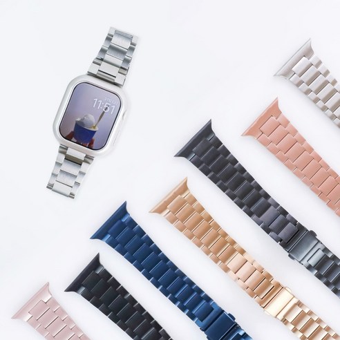 엔터콘 애플워치 호환 메탈 스트랩 플랫 쥬빌레 밴드, 41／40／38mm, 블루