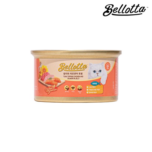 벨로타 캣 프리미엄 습식캔 참치와 치킨연어 토핑, 85g, 24개