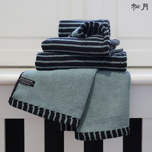 송월타올 스트라이프 줄무늬 수건 220g 570GSM, 3개, 블랙