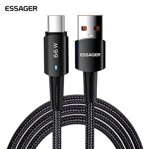 충전기 ESSAGER 선셋 6A USB A에서 C타입 고속 충전 케이블, 0.5m, 블랙, 1개