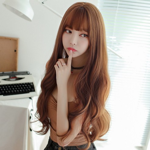 하이유니 네츄럴 웨이브 롱 헤어 통가발 가발 73cm + 가발망 + 거치대 세트, 허니브라운