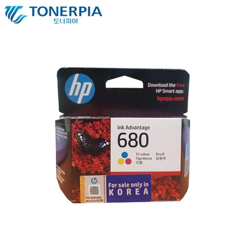 HP 정품 잉크 680 컬러 DeskJet 2135 3630 3635 3835 4535 4675, 1개, NO.680 컬러/정품