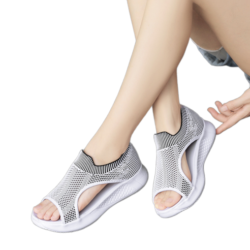 도오빠 소니트 여성 메쉬 샌들 4CM 키높이 미들힐 통굽 오픈토 경량 통기성 여름 여자샌들 신발