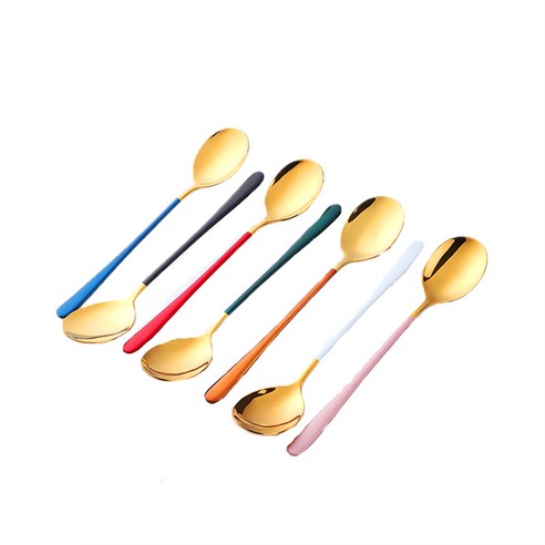 Retemporel 다채로운 스테인레스 스틸 서빙 원형 모양 숟가락 커피 국자 아이스크림 디저트 차 식기, 1개, 여러 가지 빛깔의 & 금