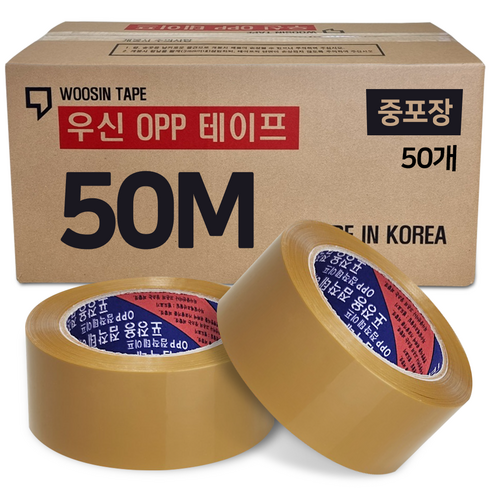 우신 황색 박스테이프 50M 중포장 고중량 사용 미색, 50개