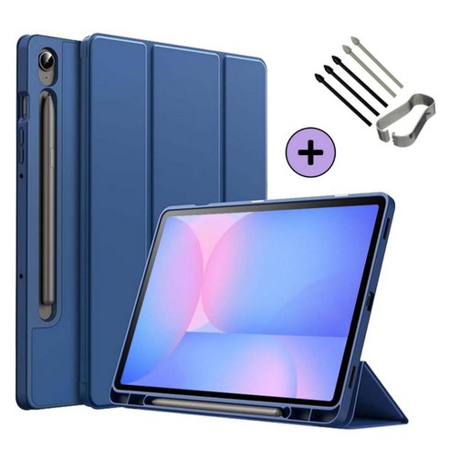 갤럭시탭 S10 FE 플러스 S펜슬 수납 케이스 북커버 아이친구, 네이비블루, 1개