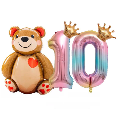 파파 파티 곰돌이 풍선 생일 파티 숫자 풍선 세트, 1세트, 곰돌이 10