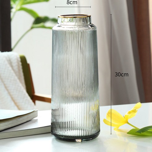 DFMEI 라이트노르딕유리화병수양화건화투명화병화기 거실 세팅, DFMEI 200 세로 스트라이프 빅 사이즈골드(스모크