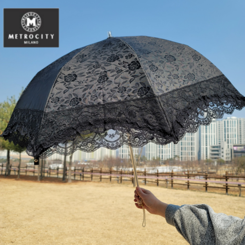 메트로시티 양산 커브드 프릴 (선물포장), 블랙