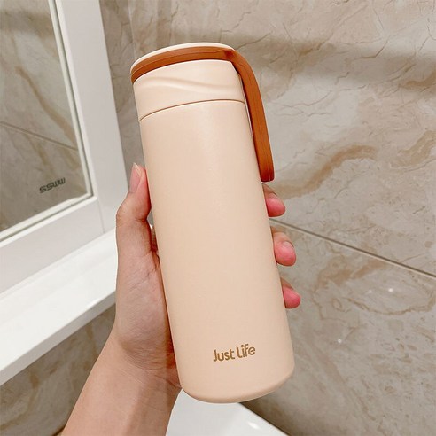 간단한 보온병 컵 차 물 분리 커플 학생 휴대용 신선한 고급 절묘한 작은 사무실 차 컵, 꽃가루 퍼프 보온병 컵, 350Ml