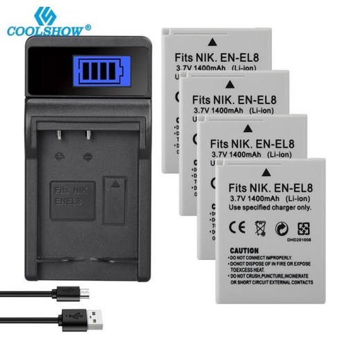 EN EL8 Nikon COOLPIX P1 P2 L1 L2 S1 S2 S3 S4 S5 S6 S7 S8 S9 1400mAh, 05 1Charger 3Battery, 05 1Charger 3Battery, 1개