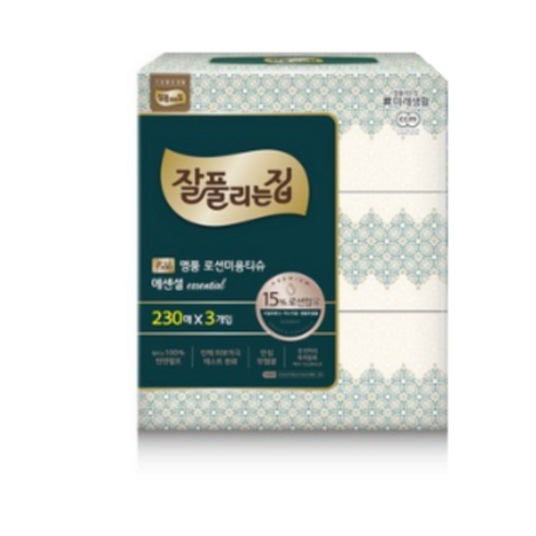 잘풀리는집 명품로션 미용티슈 에센셜 230매, 3개