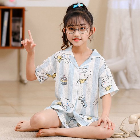 쪼꼬마미 지지미 산리오 시나모롤 마이멜로디 쿠로미 캐릭터 어린이 여름 반팔 파자마 잠옷 세트 T