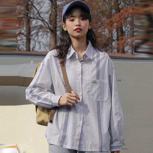 디자인 감각 셔츠 봄 밀리터리 터틀넥 골지 와이드 시크 긴팔 셔츠 여풍
