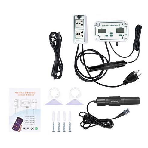 염도계 염도측정기 3 인 1 PH/EC/TEMP 수질 감지기 무선 와이파이 온라인 PH 미터 EC 컨트롤러 전문 릴레이 플러그 포함, CHINA_US Plug