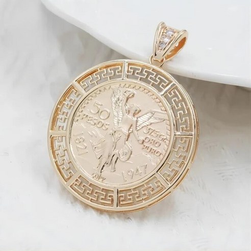 RUIXI 패션 힙합 오로 라미나도 멕시코 50 페소 센테니얼 동전 남녀공용 목걸이 펜던트 기념일 선물, [01] 연한 황금색