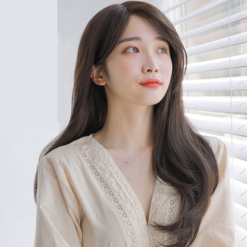 가발매니아 빌드펌 56cm 수제통가발 프론트레이스 긴머리가발, 카키브라운