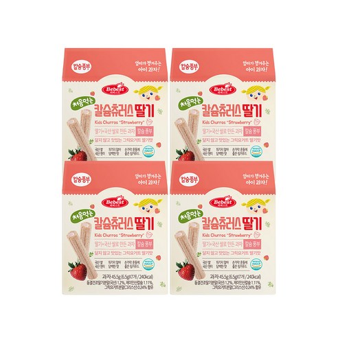 베베스트 처음먹는 칼슘 츄러스 - 딸기, 딸기맛, 45.5g, 4개
