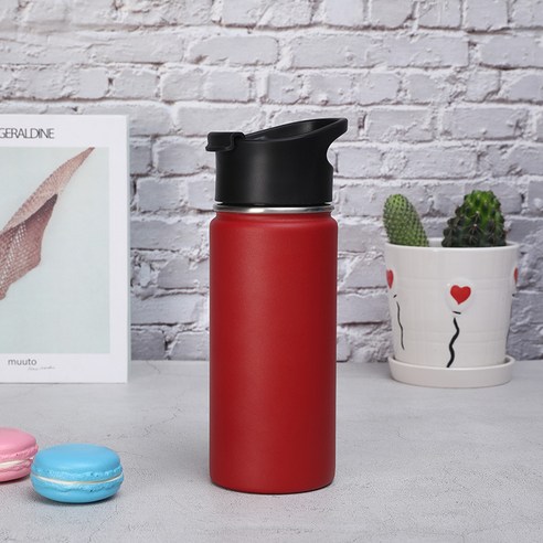휴대용 진공 병 스테인레스 스틸 보온병 컵 대용량 물 컵, 빨간색, 16oz
