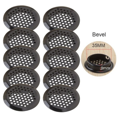 10pcs 19-53mm 검은 원형 원형 공기 통풍구 스테인레스 스틸 루버 공기 통풍구, 경사면, 35mm