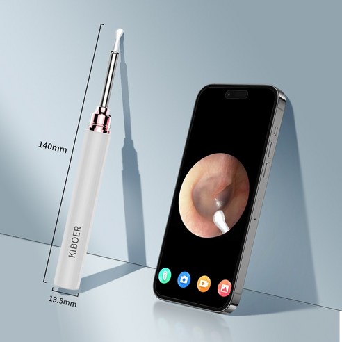 Kiboer 스마트 가시 귀이개 내시경 귀이개 500W고화질 카메라 앱 링크 LED 조명 소프트헤드 USB충전, 화이트, 1개