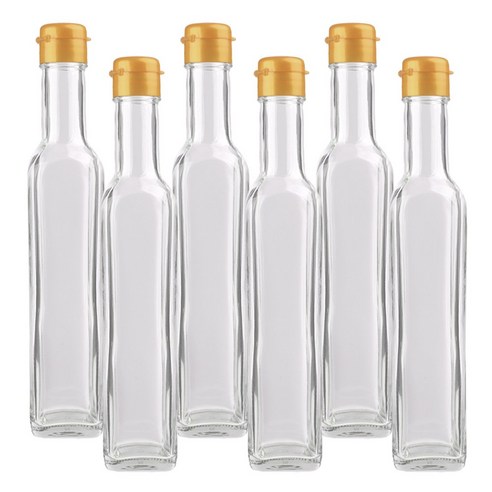 가인글로벌 사각오일250 DA 투명 유리병 기름병 오일병 양념병, 원터치캡(소) 골드, 6개, 250ml