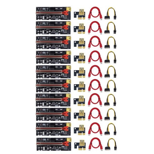 Retemporel 10 세트 PCIE 라이저 카드 VER009C PLUS PCI-E 1X ~ 16X PCI Express 어댑터 (USB3.0 SATA 15Pin 전원 케이블 포함), 1