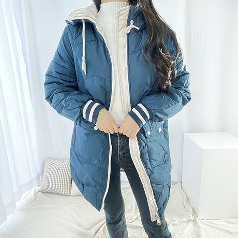 포미데이 웨이브 후드 롱 패딩 점퍼