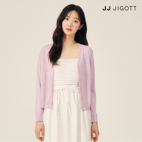 JJ지고트 도트 스캘럽 브이넥 가디건 GP6P1CDW41, IV10(IVORY)